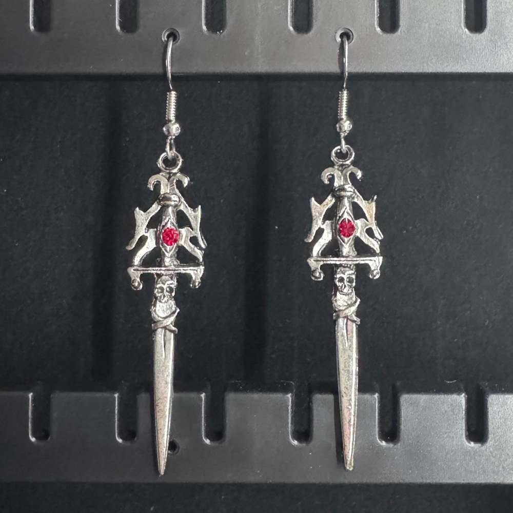 Silver and Red Dagger Earrings